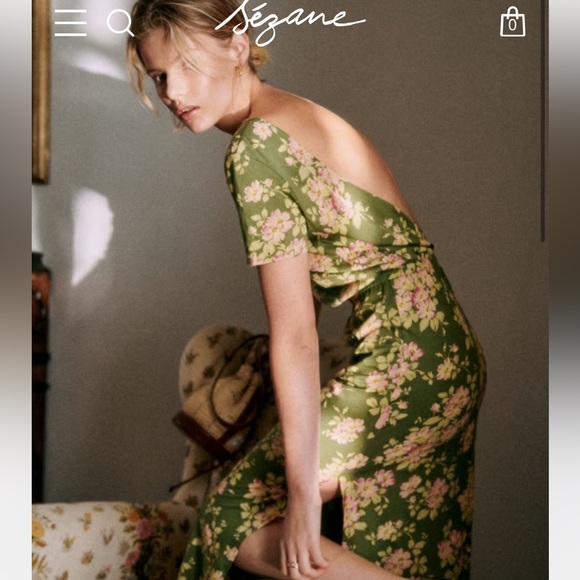 Sezane Green Floral Midi Dress - Picture 1 of 9